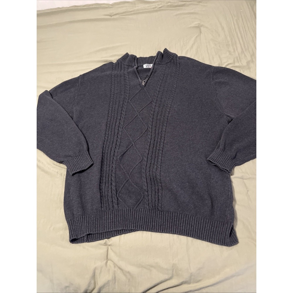 Liberty Blues Gray Sweater Men's 3XL Tall 1/4 Zip Cable Knit Cotton